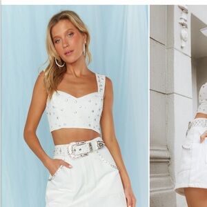 Shania Top. Show me your mumu. White rhinestone top